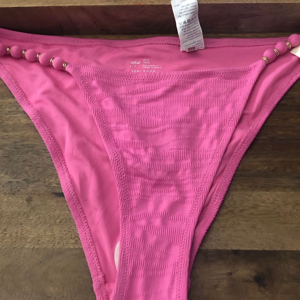 aerie Hot Pink Bikini Bottom with Bead Accent